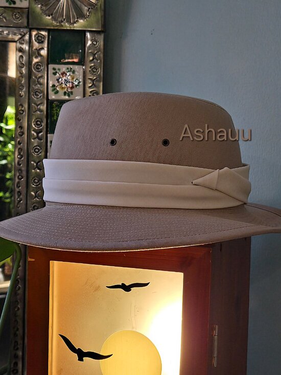 RARE Vintage 80s Fedora Hat Made in France 56 7 Tan Beige Herringbone Safari Hat main image 5